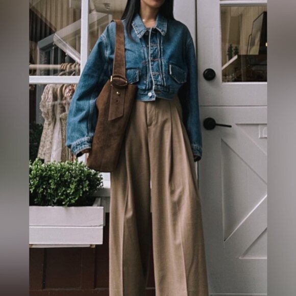 RETAIL BR Petite Wide Leg Italian Wool Pant in Camel - Picture 7 of 12